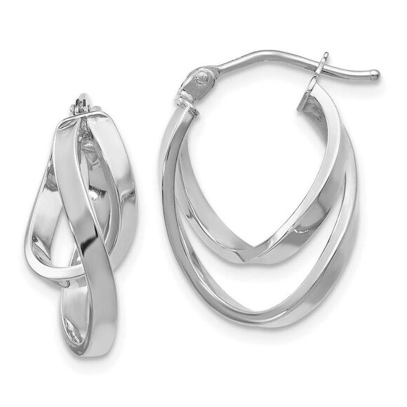 14k White Gold Double Freeform Hoop Earrings 17mm (5/8 Inch)